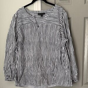 Lane Bryant Black and White Striped Long Sleeve Cotton Shirt